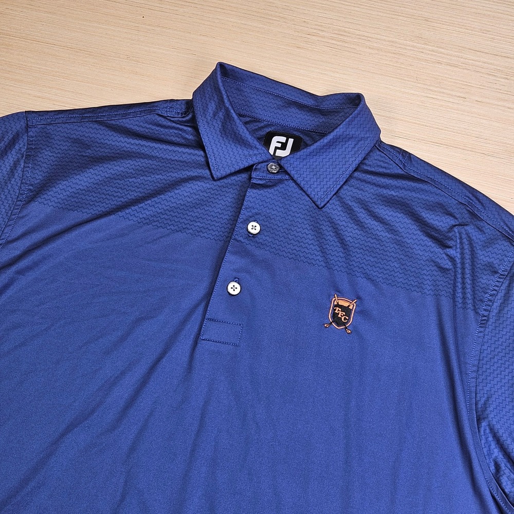 FootJoy Polo Shirt Mens L The Founders Club Blue Short Sleeve TFC Crest Golf